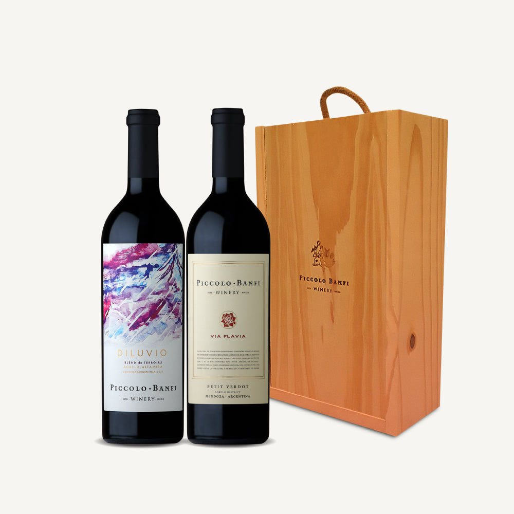 Estuche Diluvio Blend de Terroirs y Vía Flavia Petit Verdot