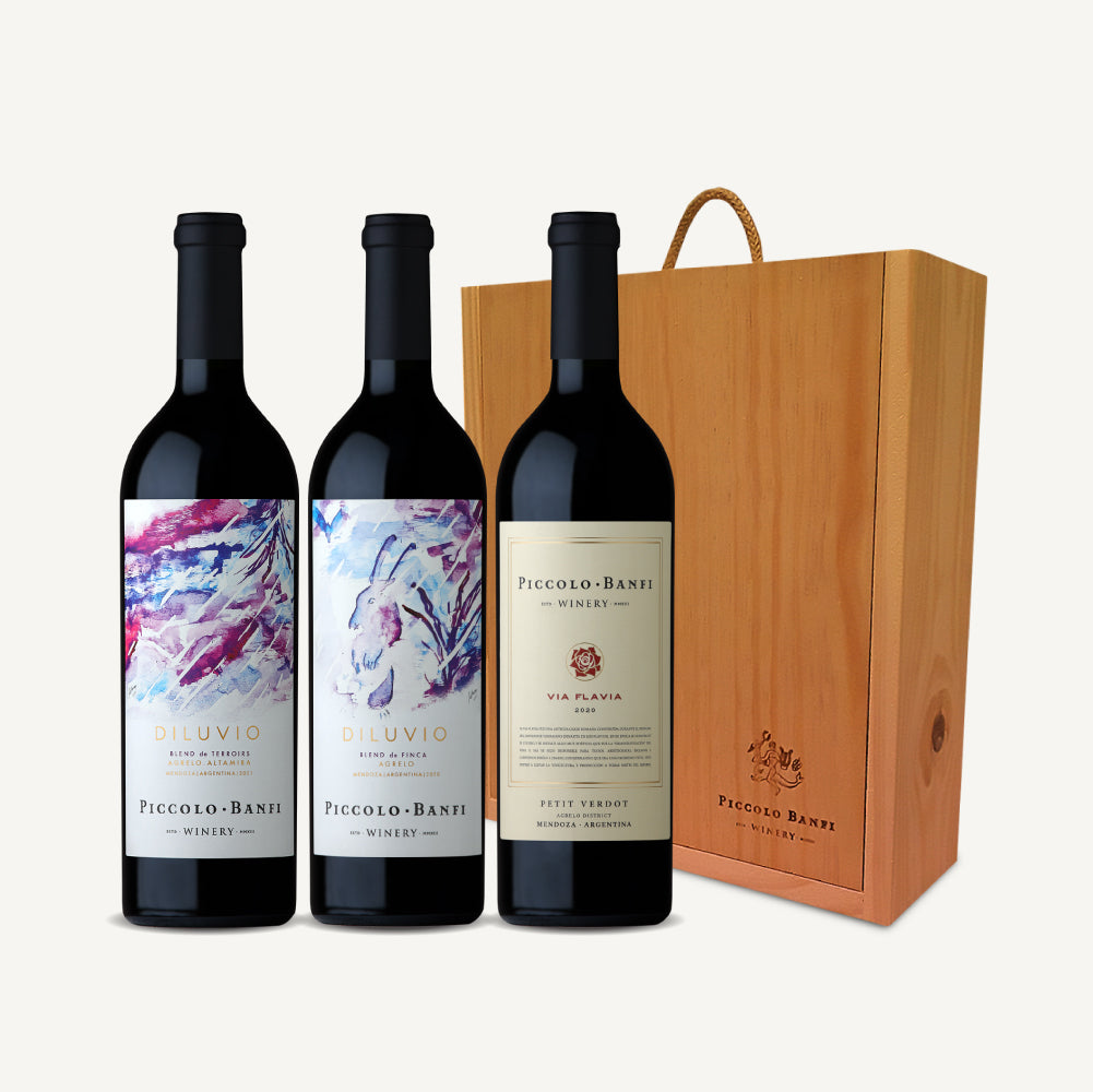 Kit Vía Flavia Petit Verdot, Diluvio Blend de Fincas y Diluvio Blend de Terroir