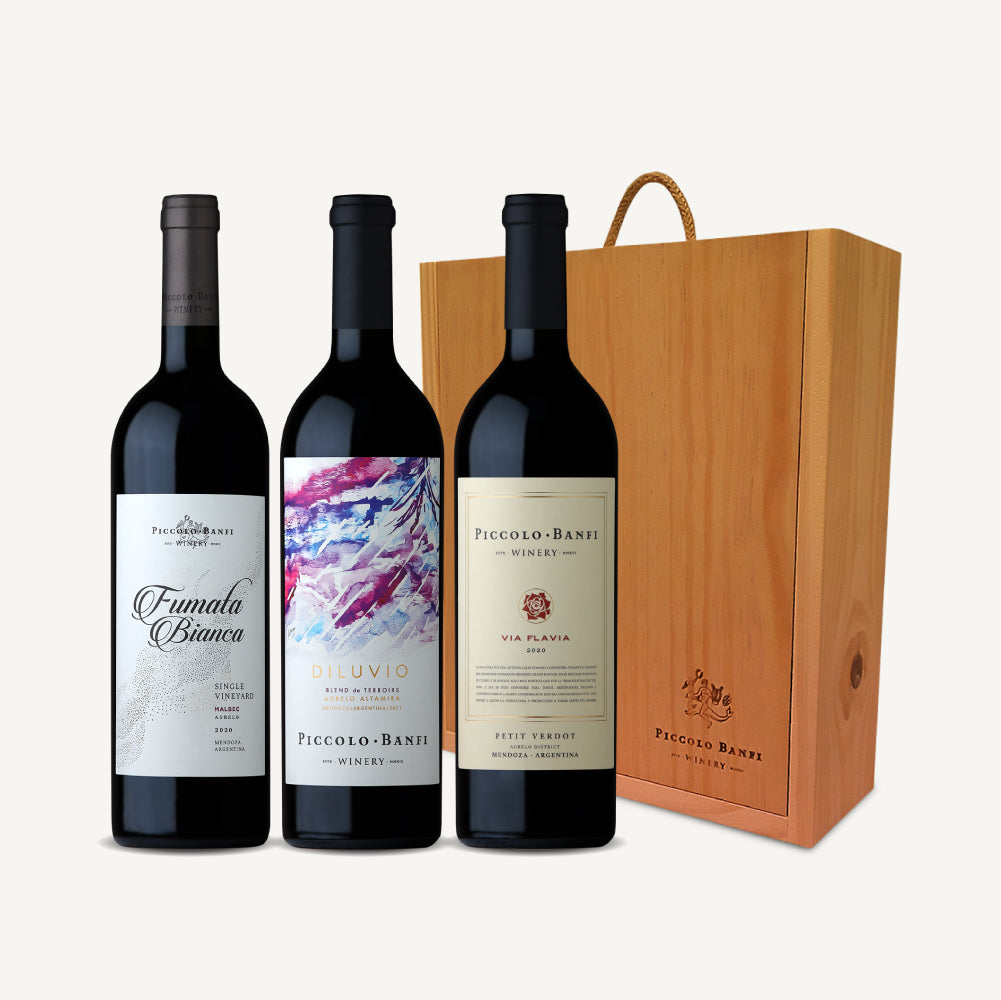 Kit Vía Flavia Petit Verdot, Diluvio Blend de Fincas y Fumata Bianca Malbec